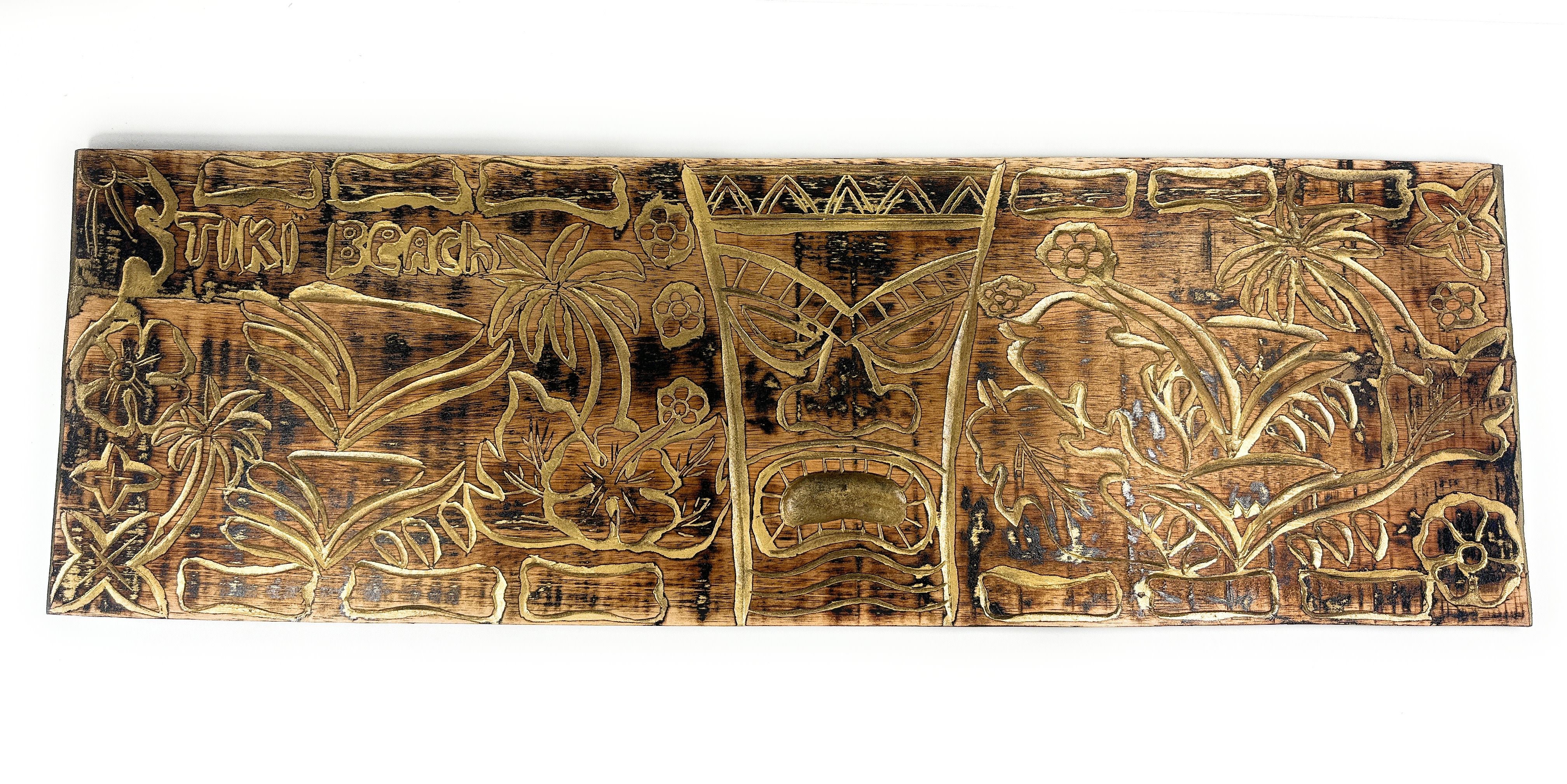 Rustic Gold Big Kahuna Tiki Relief, Tiki Beach Wood Panel 40 inch X 12 inch - Polynesian Wall Art | #dpt5031100gd2 Rustic Gold Big Kahuna Tiki Relief, Tiki Beach Wood Panel 40 inch X 12 inch - Polynesian Wall Art | #dpt5031100gd2